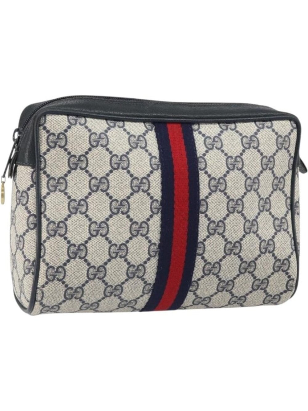 GUCCI GG Supreme Sherry Line Clutch Bag PVC Navy Gold 56 01 012